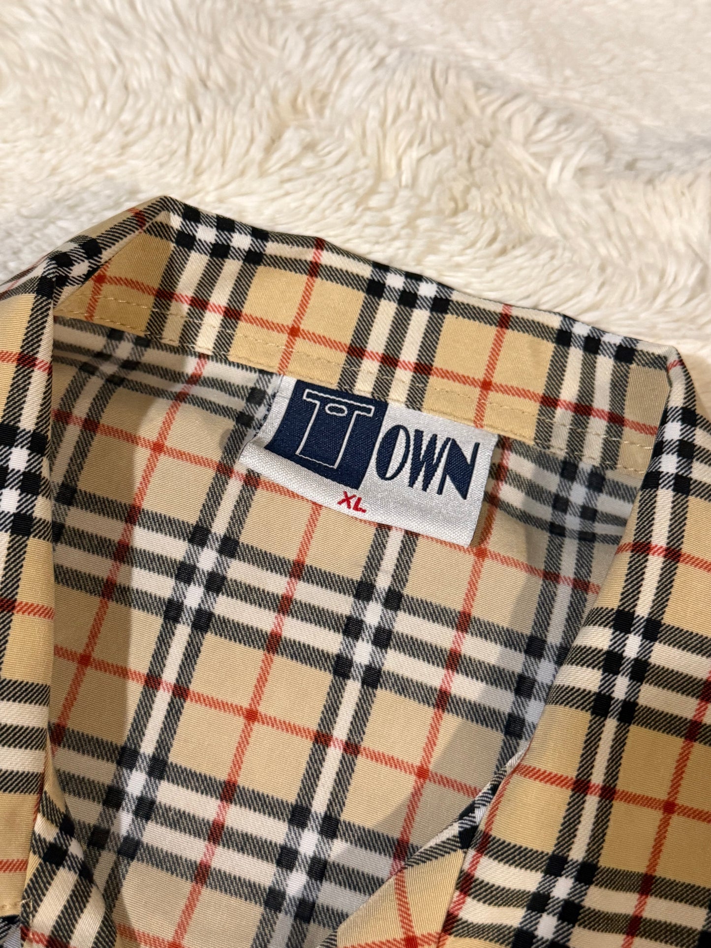 80s Burberry Style Button Up (L)