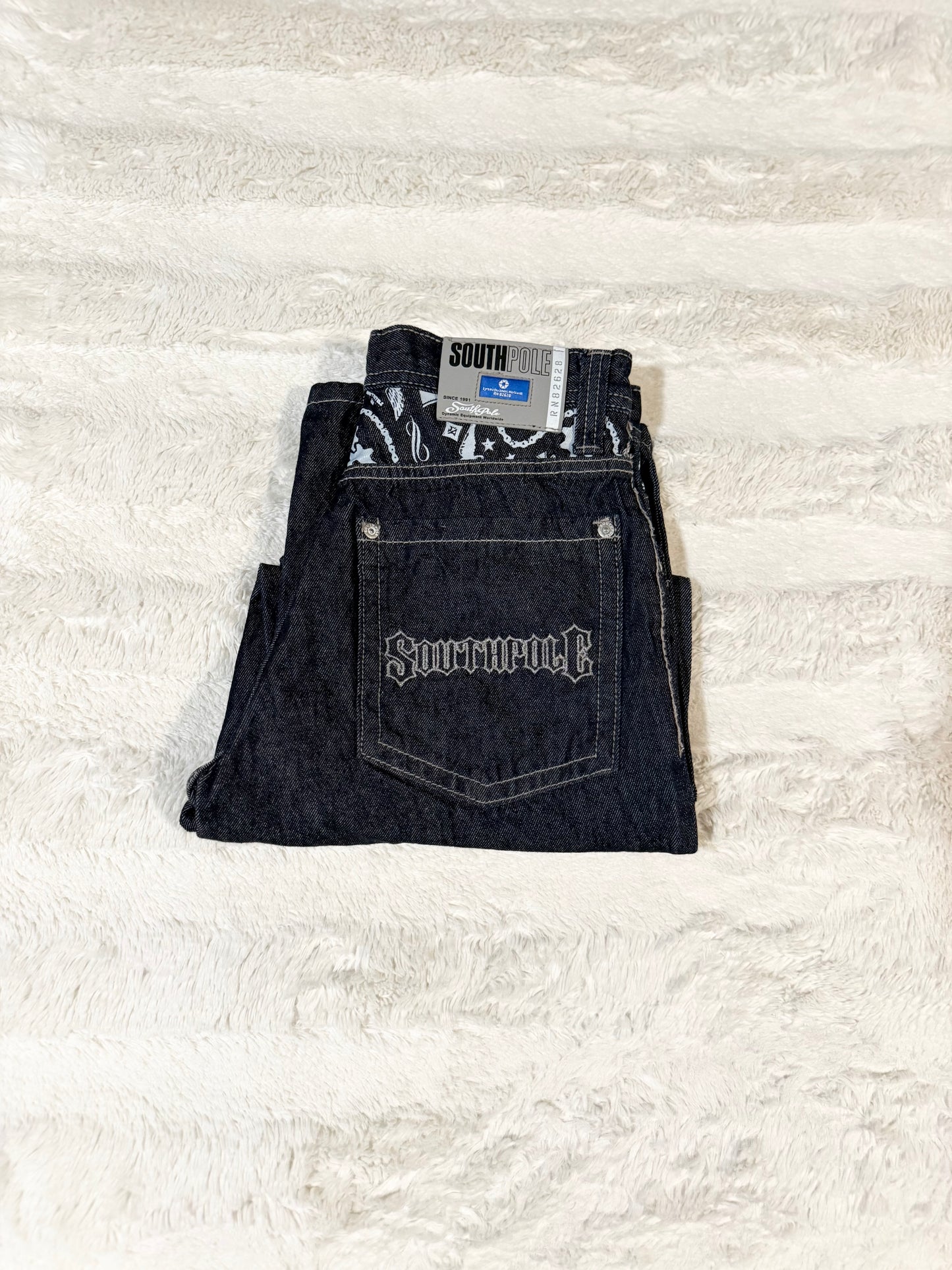 00’s Black Baggy Southpole Embroidered Jeans (28x27)