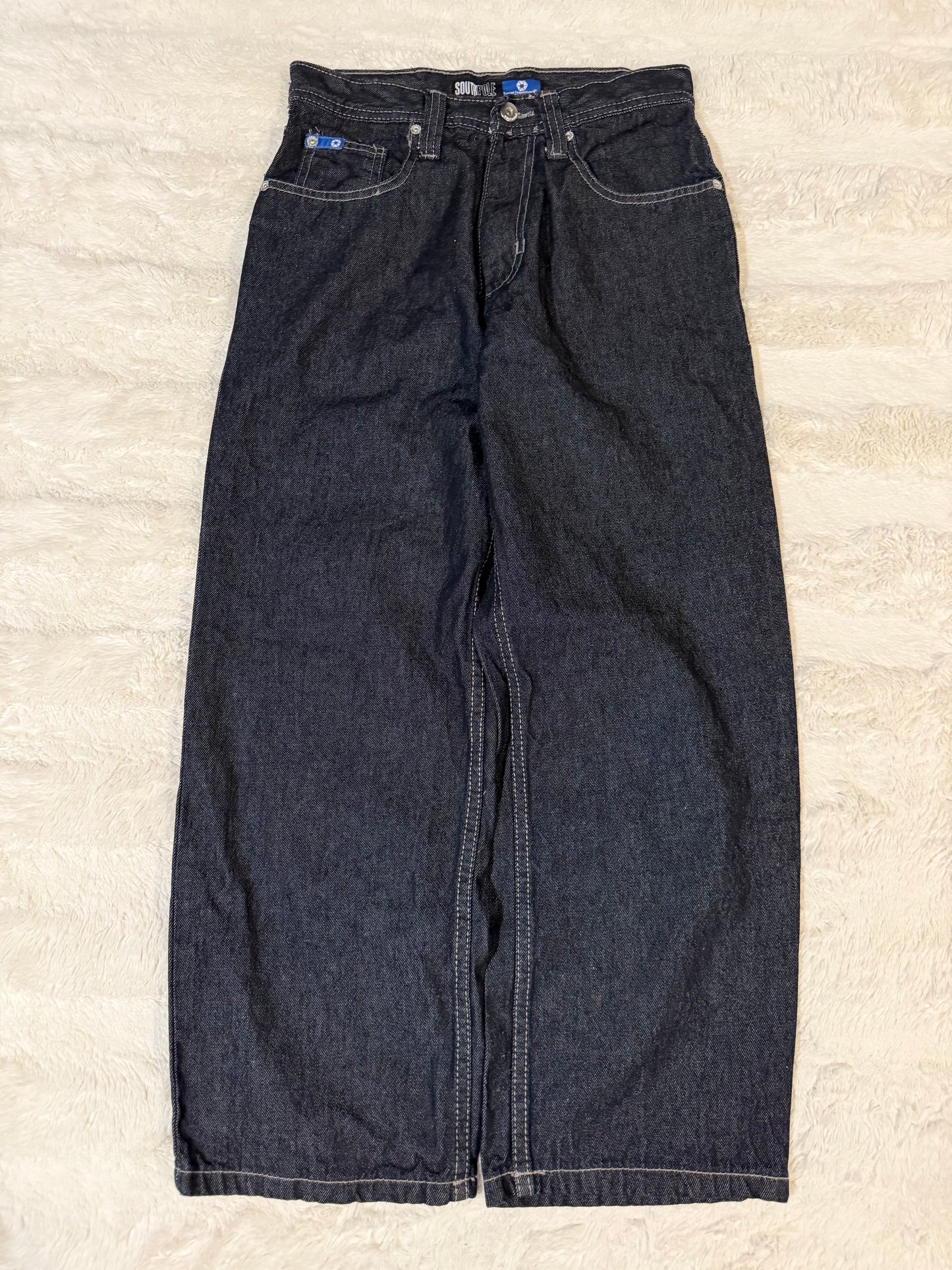 00’s Black Baggy Southpole Embroidered Jeans (28x27)