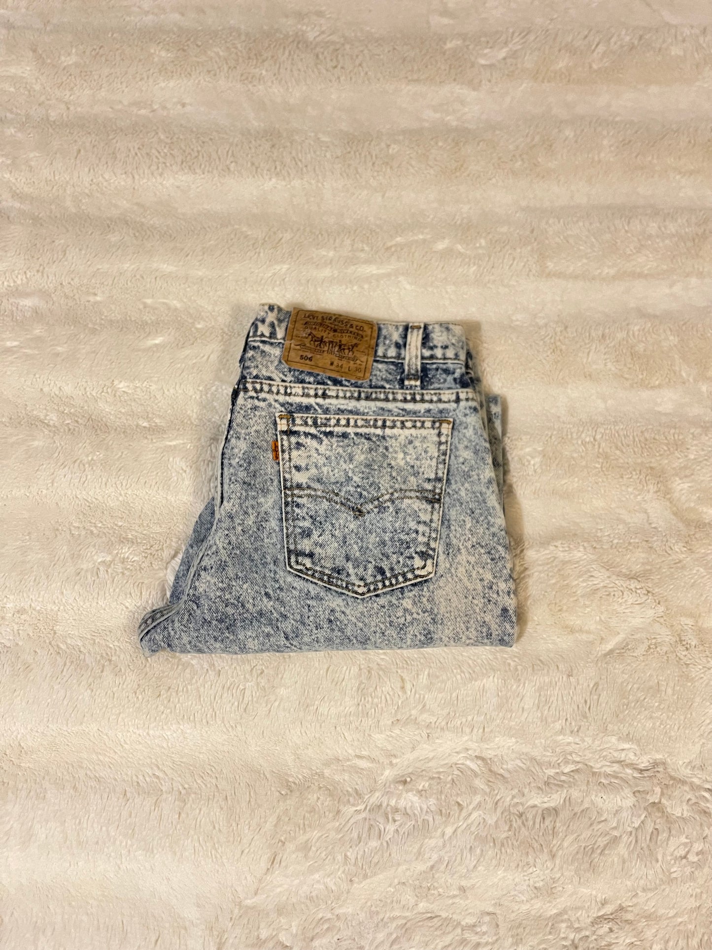 90s Levis 506 ‘Orange Tab’ Stonewashed Jeans (34x30)