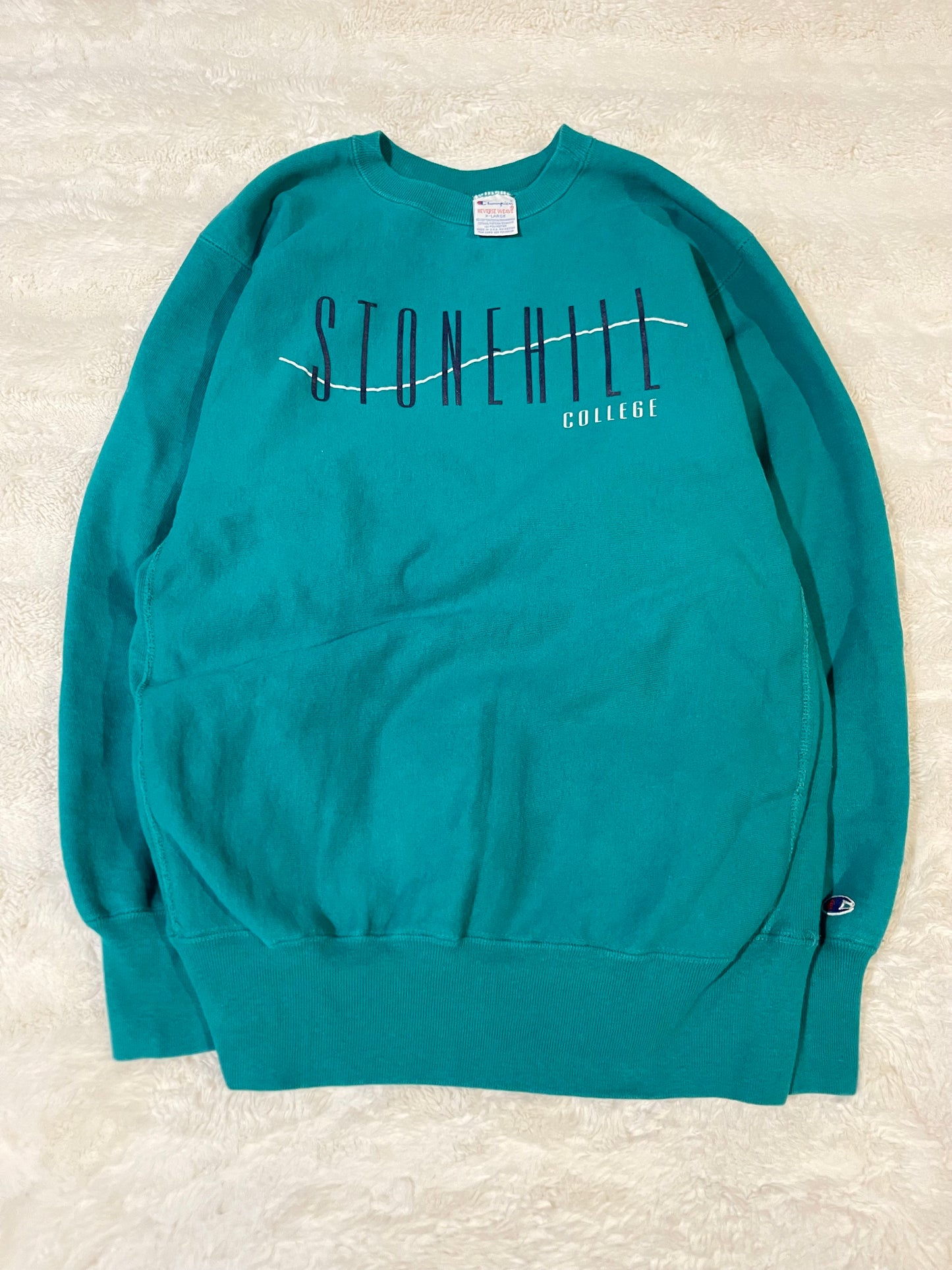 90s Teal Stonehill College Champion Reverse Weave Crewneck (XL)