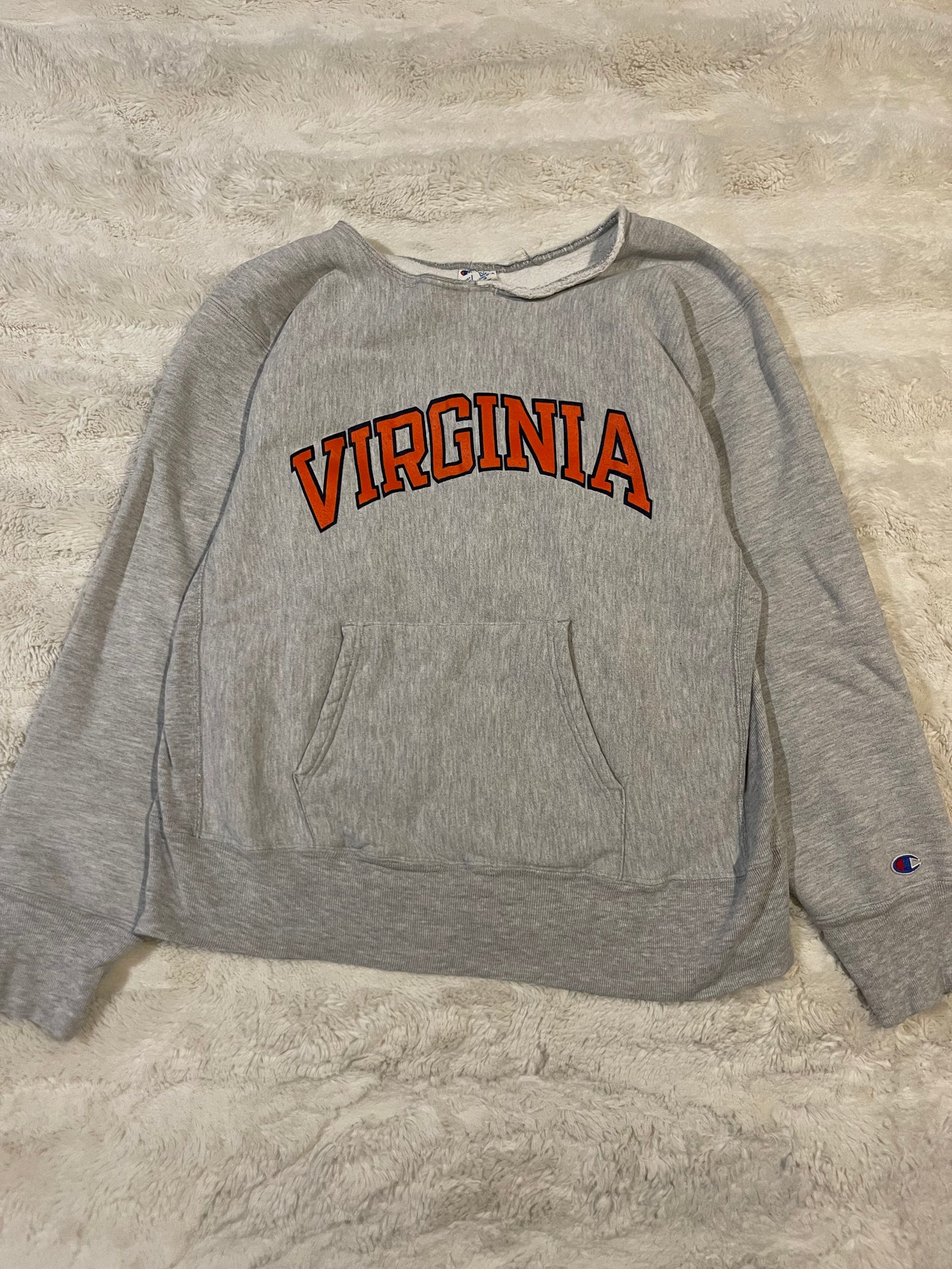 80s Cut Hood Virginia Champion Reverse Weave Crewneck/Hoodie (L)