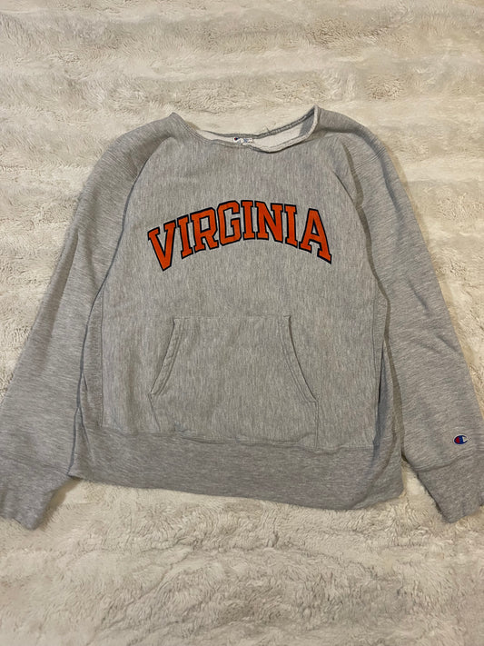 80s Cut Hood Virginia Champion Reverse Weave Crewneck/Hoodie (L)