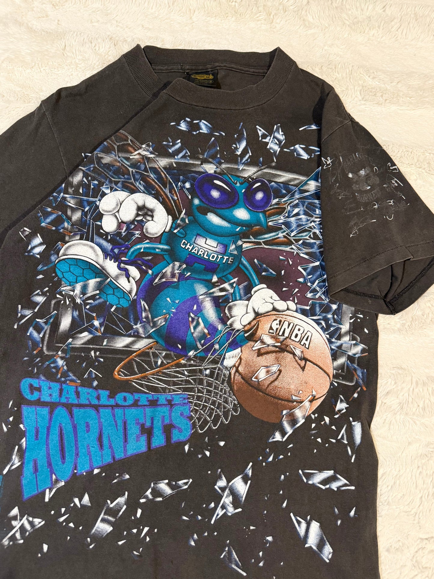 90s Charolette Hornets Shattered Glass AOP Tee (L)