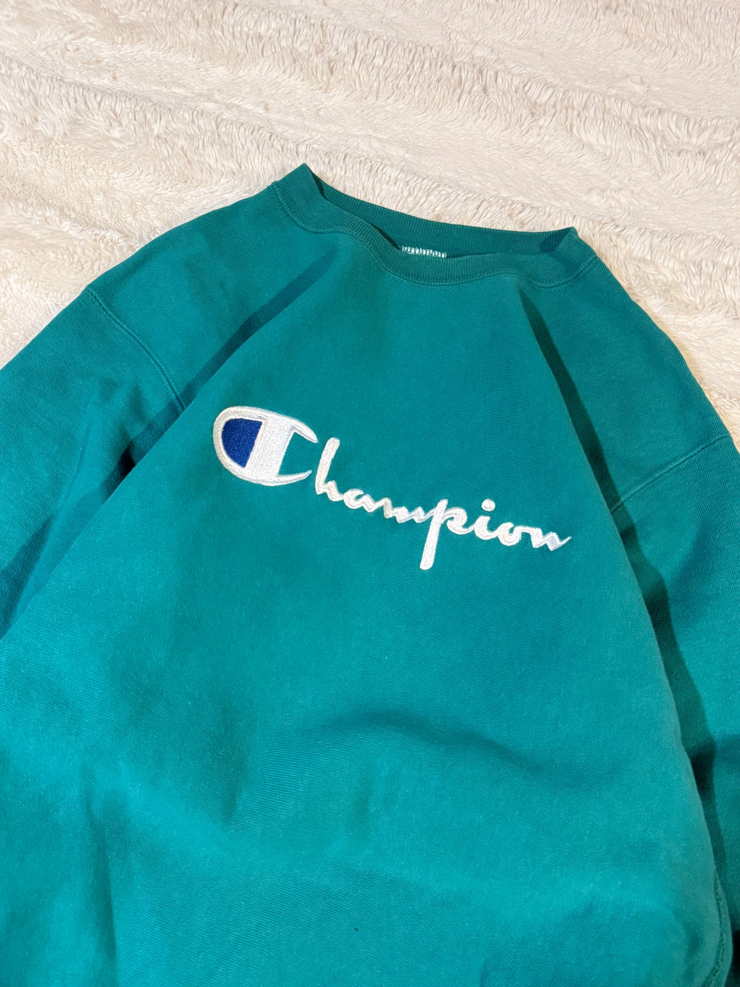 90s Teal Champion Reverse Weave Crewneck (XL)