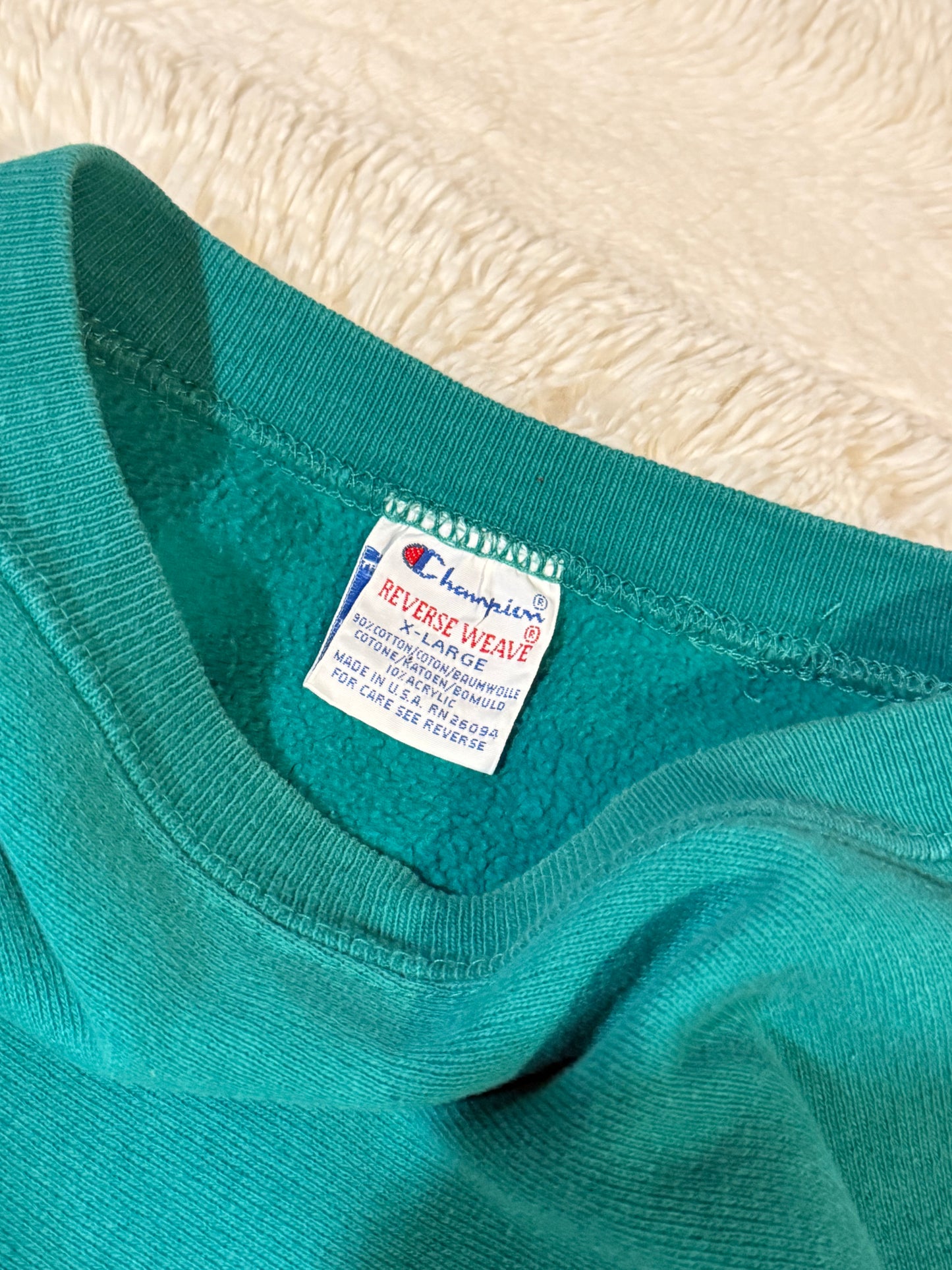 90s Teal Champion Reverse Weave Crewneck (XL)