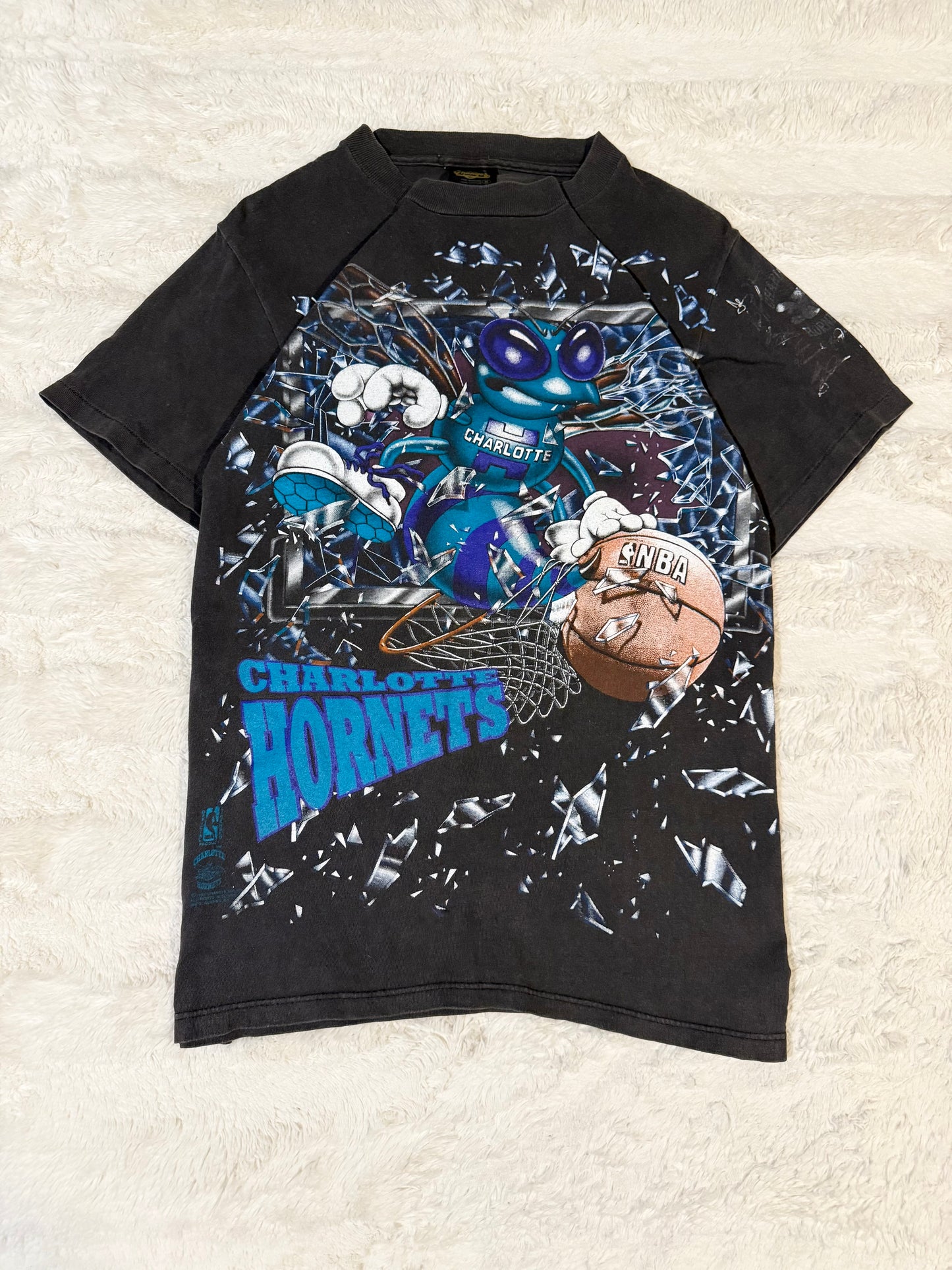 90s Charolette Hornets Shattered Glass AOP Tee (L)