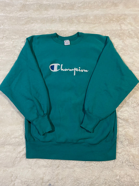 90s Teal Champion Reverse Weave Crewneck (XL)