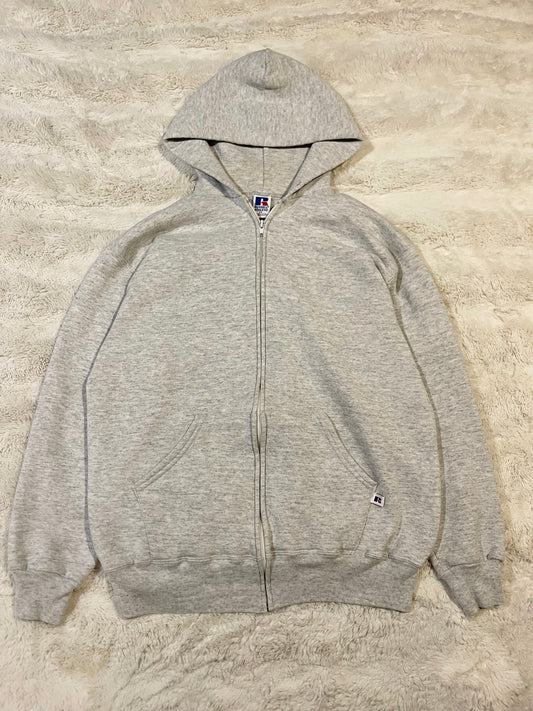 90s Grey Russell Blank Zip-Up Hoodie (L)