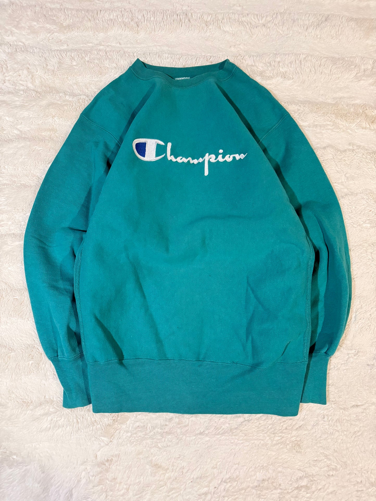 90s Teal Champion Reverse Weave Crewneck (XL)