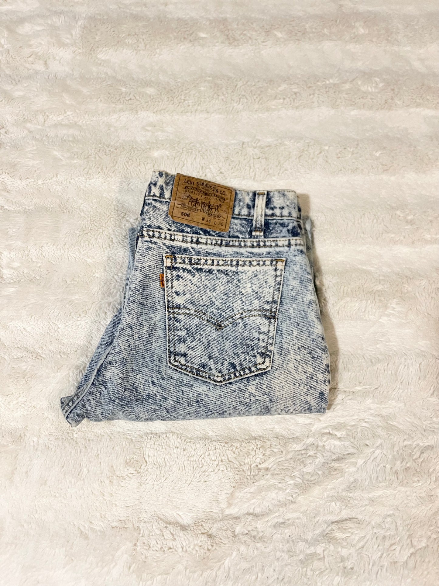 90s Levi’s 506 ‘Orange Tab’ Stonewash Jeans (34x30)